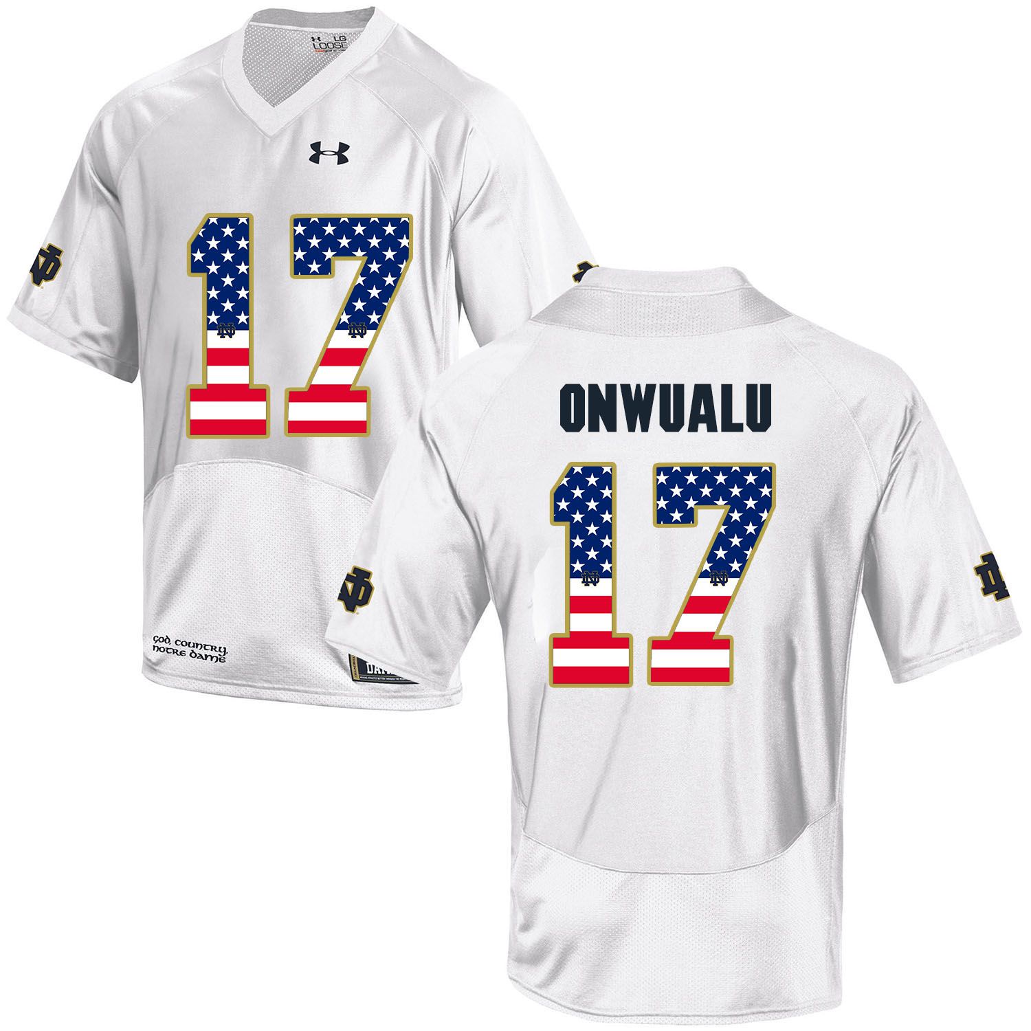 Men Norte Dame Fighting Irish #17 Onwualu White Flag Customized NCAA Jerseys